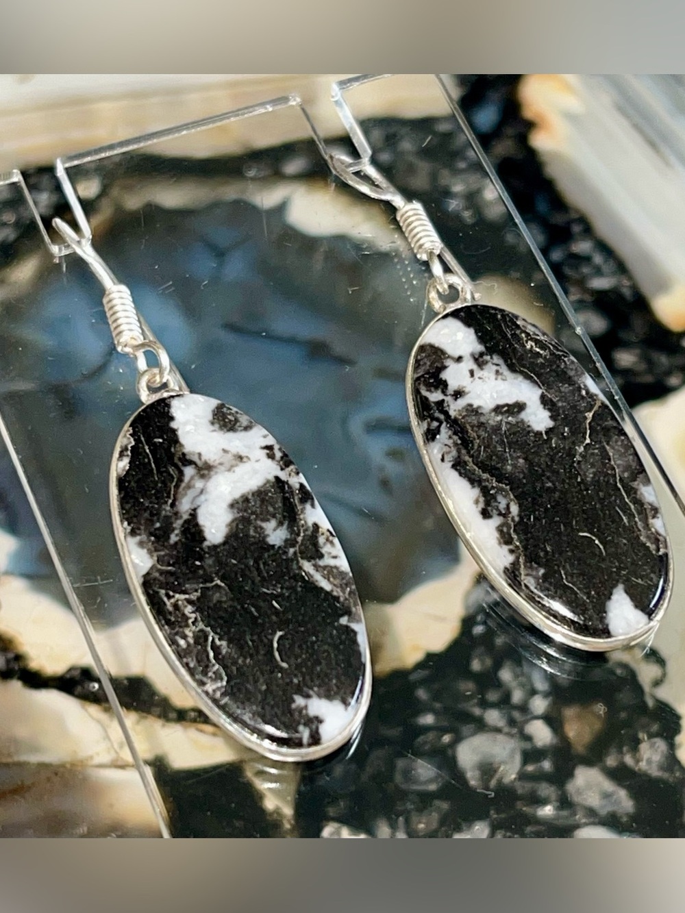 Dainty White Buffalo Turquoise Earrings 2”